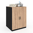 ID MARKET - Meuble pour machine à laver avec portes WALLIS noir et bois façon hêtre - vignette