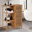 ID MARKET - Meuble de rangement salle de bain bambou BEA 3 étagères avec placard - vignette