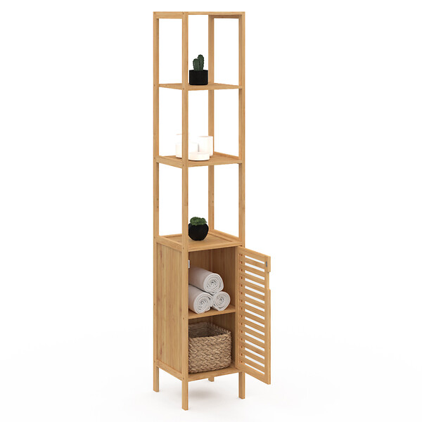 ID MARKET - Meuble colonne salle de bain bambou BEA 1 porte - large