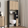 ID MARKET - Meuble étagère dessus WC WALLIS noir et bois façon hêtre - vignette