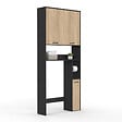 ID MARKET - Meuble étagère dessus WC WALLIS noir et bois façon hêtre - vignette