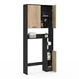 ID MARKET - Meuble étagère dessus WC WALLIS noir et bois façon hêtre - vignette