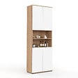 ID MARKET - Meuble armoire colonne salle de bain TOMI 4 portes 2 niches façon hêtre et blanc - vignette