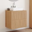 ID MARKET - Meuble sous vasque suspendu salle de bain VICTOR 2 tiroirs effet lattes - vignette