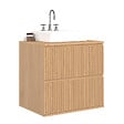 ID MARKET - Meuble sous vasque suspendu salle de bain VICTOR 2 tiroirs effet lattes - vignette