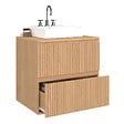 ID MARKET - Meuble sous vasque suspendu salle de bain VICTOR 2 tiroirs effet lattes - vignette