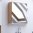 ID MARKET - Meuble de rangement suspendu avec miroir et étagères pour salle de bain TOMI façon hêtre et blanc - vignette
