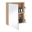 ID MARKET - Meuble de rangement suspendu avec miroir et étagères pour salle de bain TOMI façon hêtre et blanc - vignette