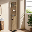 ID MARKET - Meuble colonne pivotante de salle de bain avec miroir, placard et étagères hêtre et noir ELIA - vignette
