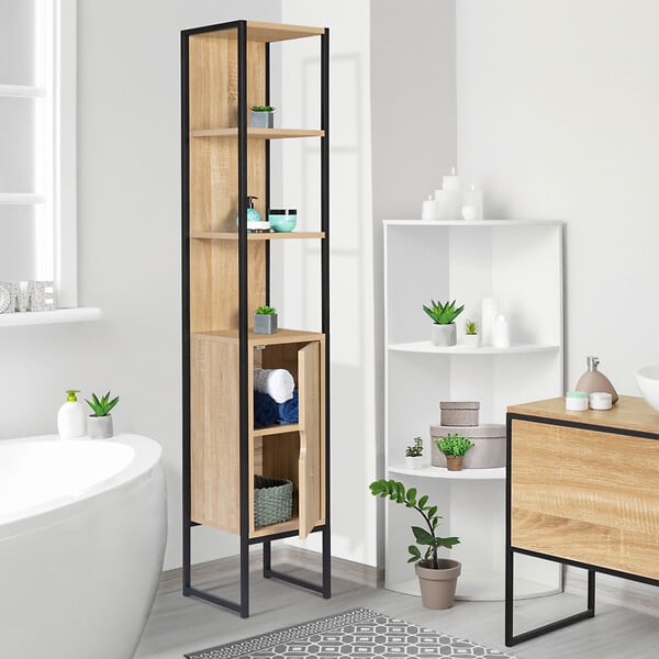 ID MARKET - Meuble colonne salle de bain DETROIT 1 porte design industriel - large