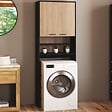 ID MARKET - Meuble étagères de rangement dessus machine à laver et WC WALLIS noir et bois façon hêtre - vignette