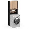 ID MARKET - Meuble étagères de rangement dessus machine à laver et WC WALLIS noir et bois façon hêtre - vignette