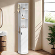 ID MARKET - Meuble colonne pivotante de salle de bain avec miroir, placard et étagères blanc ELIA - vignette