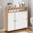 ID MARKET - Armoire d'appoint meuble de rangement à roulettes salle de bain TOMI structure hêtre plateau blanc - vignette