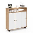 ID MARKET - Armoire d'appoint meuble de rangement à roulettes salle de bain TOMI structure hêtre plateau blanc - vignette