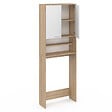 ID MARKET - Meuble étagères de rangement dessus machine à laver et WC WALLIS blanc et hêtre - vignette