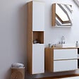 ID MARKET - Meuble colonne salle de bain suspendu TOMI 2 portes 1 niche façon hêtre et blanc - vignette
