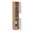ID MARKET - Meuble colonne salle de bain suspendu TOMI 2 portes 1 niche façon hêtre et blanc - vignette