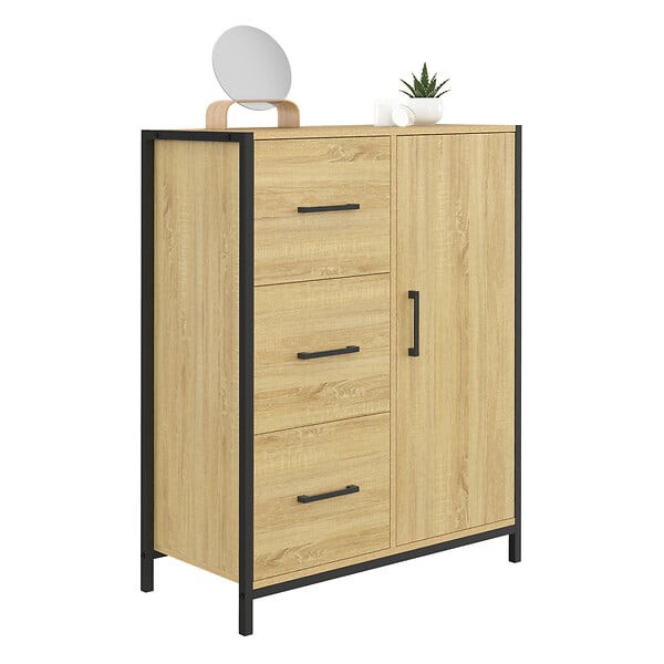 ID MARKET - Commode de rangement salle de bain DETROIT 3 tiroirs 1 placard design industriel - large