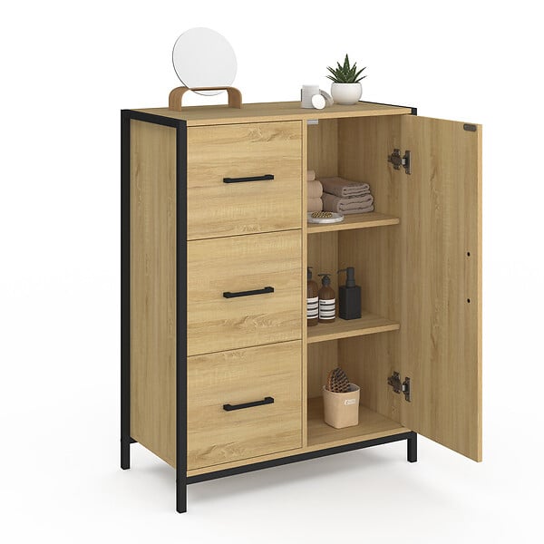 ID MARKET - Commode de rangement salle de bain DETROIT 3 tiroirs 1 placard design industriel - large