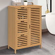 ID MARKET - Meuble de rangement salle de bain bambou BEA 3 tiroirs avec placard - vignette