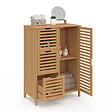 ID MARKET - Meuble de rangement salle de bain bambou BEA 3 tiroirs avec placard - vignette