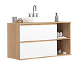 ID MARKET - Meuble sous vasque suspendu salle de bain TOMI 2 tiroirs et 2 niches façon hêtre et blanc - vignette