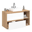 ID MARKET - Meuble sous vasque suspendu salle de bain TOMI 2 tiroirs et 2 niches façon hêtre et blanc - vignette