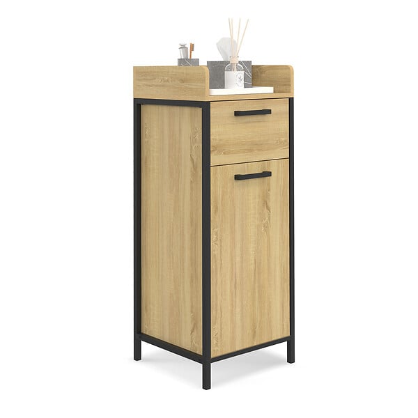 ID MARKET - Colonne de rangement d'appoint salle de bain DETROIT 1 tiroir 1 placard design industriel - large