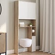 ID MARKET - Meuble étagère dessus WC WALLIS bois façon hêtre et blanc - vignette