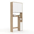 ID MARKET - Meuble étagère dessus WC WALLIS bois façon hêtre et blanc - vignette