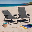 ID MARKET - Lot de 2 chaises de plage pliantes - fauteuils de jardin inclinables sac à dos gris anthracite et toile grise - vignette