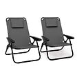 ID MARKET - Lot de 2 chaises de plage pliantes - fauteuils de jardin inclinables sac à dos gris anthracite et toile grise - vignette