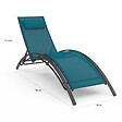 ID MARKET - Lot de 2 transats de jardin inclinables en acier HAVANE gris anthracite et toile bleu canard avec coussin - vignette