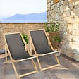 ID MARKET - Lot de 2 chaises longues pliantes chilienne bois toile gris anthracite - vignette
