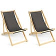 ID MARKET - Lot de 2 chaises longues pliantes chilienne bois toile gris anthracite - vignette