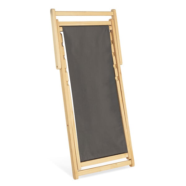 ID MARKET - Lot de 2 chaises longues pliantes chilienne bois toile gris anthracite - large