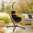ID MARKET - Fauteuil oeuf suspendu ajouré effet rotin avec coussin noir - vignette
