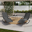 ID MARKET - Lot de 2 chaises longues - transat de jardin à bascule MALAWI gris anthracite et toile grise - vignette