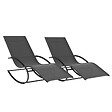 ID MARKET - Lot de 2 chaises longues - transat de jardin à bascule MALAWI gris anthracite et toile grise - vignette