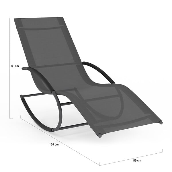 ID MARKET - Lot de 2 chaises longues - transat de jardin à bascule MALAWI gris anthracite et toile grise - large