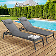 ID MARKET - Lot de 2 transats de jardin inclinables en aluminium SINTRA gris anthracite et noir - vignette
