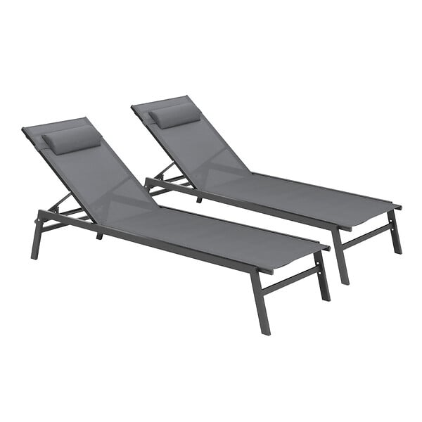 ID MARKET - Lot de 2 transats de jardin inclinables en aluminium SINTRA gris anthracite et noir - large