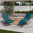 ID MARKET - Lot de 2 chaises longues - transat de jardin à bascule MALAWI gris anthracite et toile bleu canard - vignette
