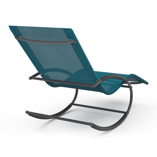 ID MARKET - Lot de 2 chaises longues - transat de jardin à bascule MALAWI gris anthracite et toile bleu canard - large