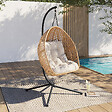 ID MARKET - Fauteuil lune suspendu ajouré effet rotin avec coussin écru - vignette