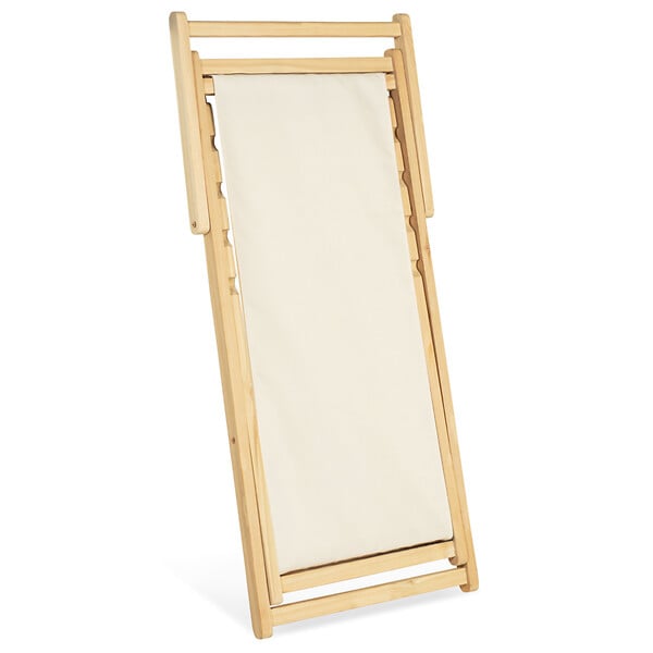 ID MARKET - Lot de 2 chaises longues pliantes chilienne bois toile écrue - large
