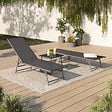 ID MARKET - Lot de 2 transats de jardin inclinables KAILUA en acier gris anthracite et toile grise - vignette