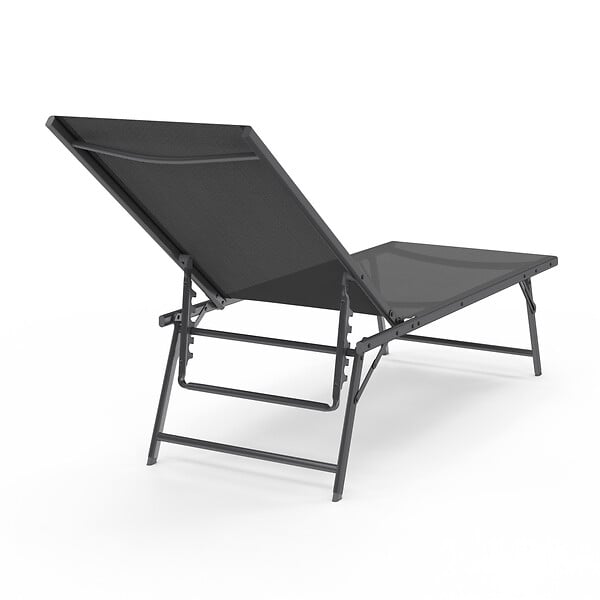 ID MARKET - Lot de 2 transats de jardin inclinables KAILUA en acier gris anthracite et toile grise - large
