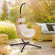 ID MARKET - Fauteuil oeuf suspendu ajouré effet rotin avec coussin écru - vignette